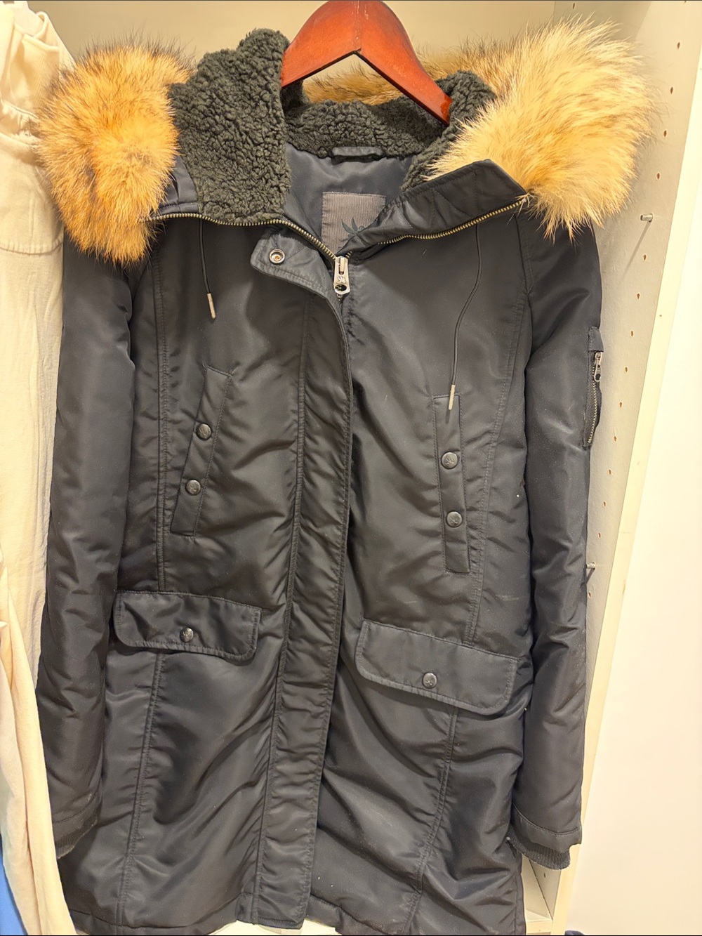 Spiewak Black Puffer Coat with Tan Genuine-Fox Fur Hood Trim
